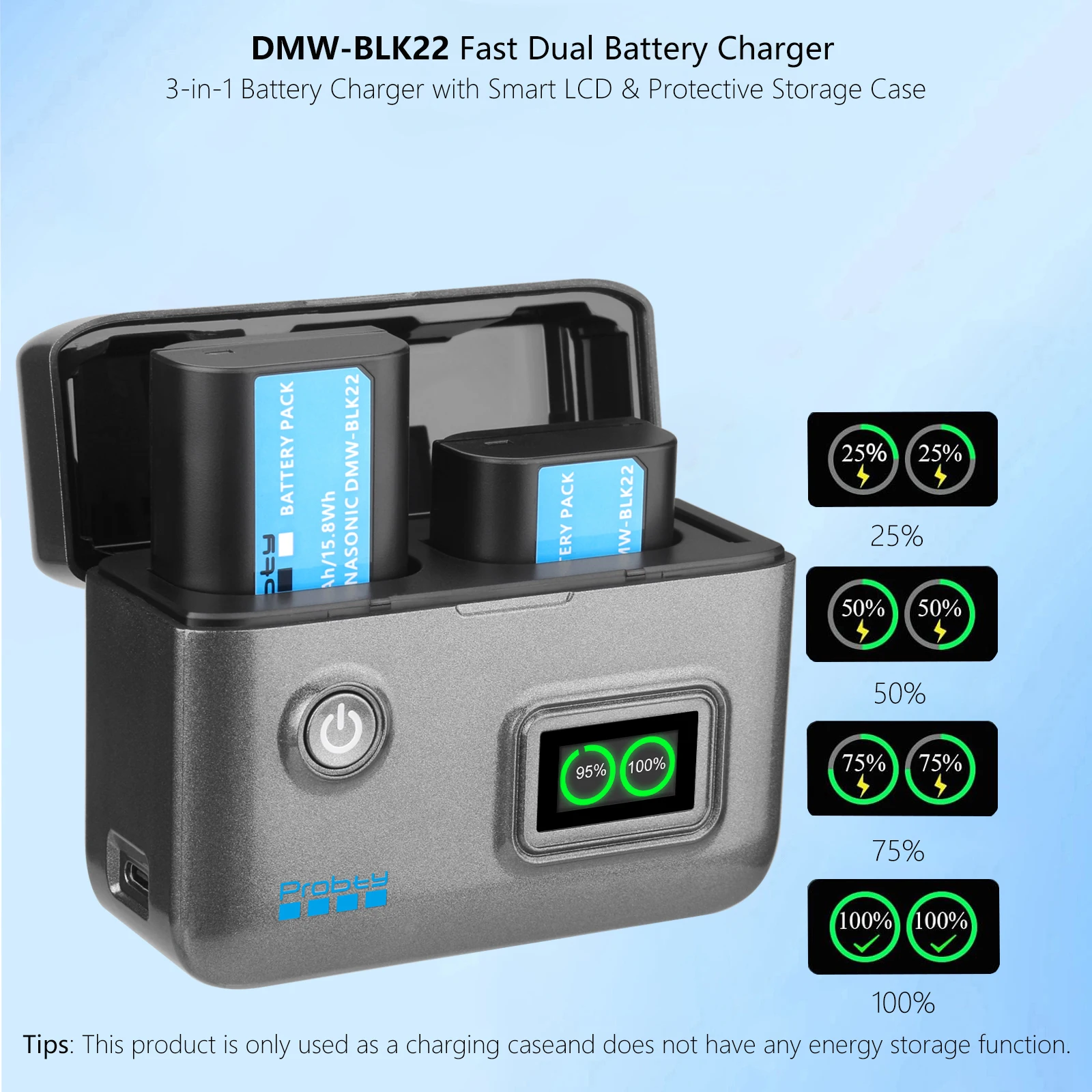 Фото Сменный аккумулятор DMW-BLK22 емкостью 2200 мАч и быстрое зарядное устройство с ЖК-дисплеем для Panasonic LUMIX GH5/S5, LUMIX G5 II, S5 IIX, GH7, GH6, S9 №3