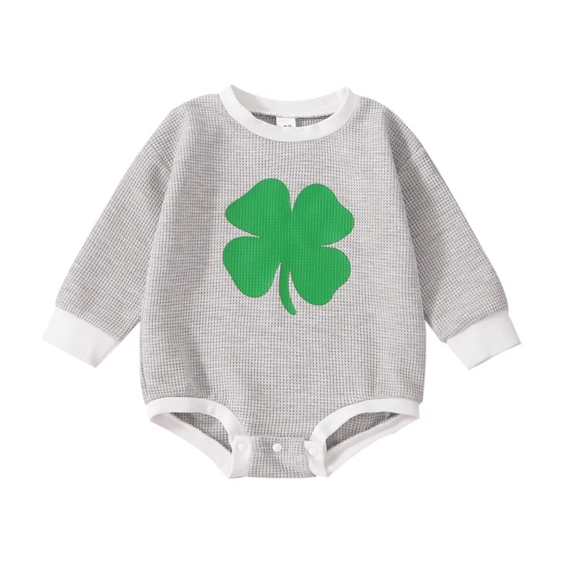 

St Patricks Day Newborn Infant Baby Boy Girl Romper Long Sleeve Jumpsuit Four Leaf Clover Playsuit Costumes D01