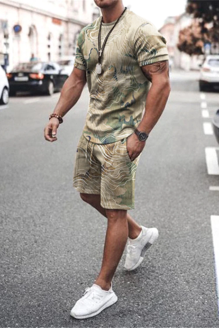 Summer Men Sets Shorts Outfits Male Clothing Street T Shirt Two Piece 3D Print Casual O-Neck Tracksuit Oversized Beach Sportwear