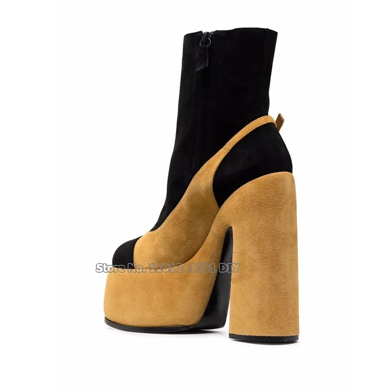 Chunky Heeled Thick Platform Ultra High Heel Sock Boots Women Matching Frosted Fabric Bare Short Boots