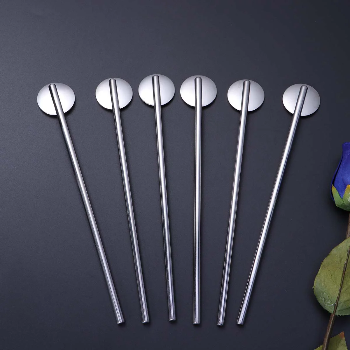 

Pcs/Pack Stainless Steel Oval Shape Metal Drinking Spoon Straw Reusable Straws Cocktail Spoons Filter Set Kitchen Tableware