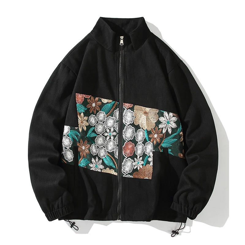 

Осенняя куртка-бомбер большого размера, мужское мешковатое пальто с цветочной вышивкой, модная Корейская уличная одежда, верхняя одежда, мужские топы