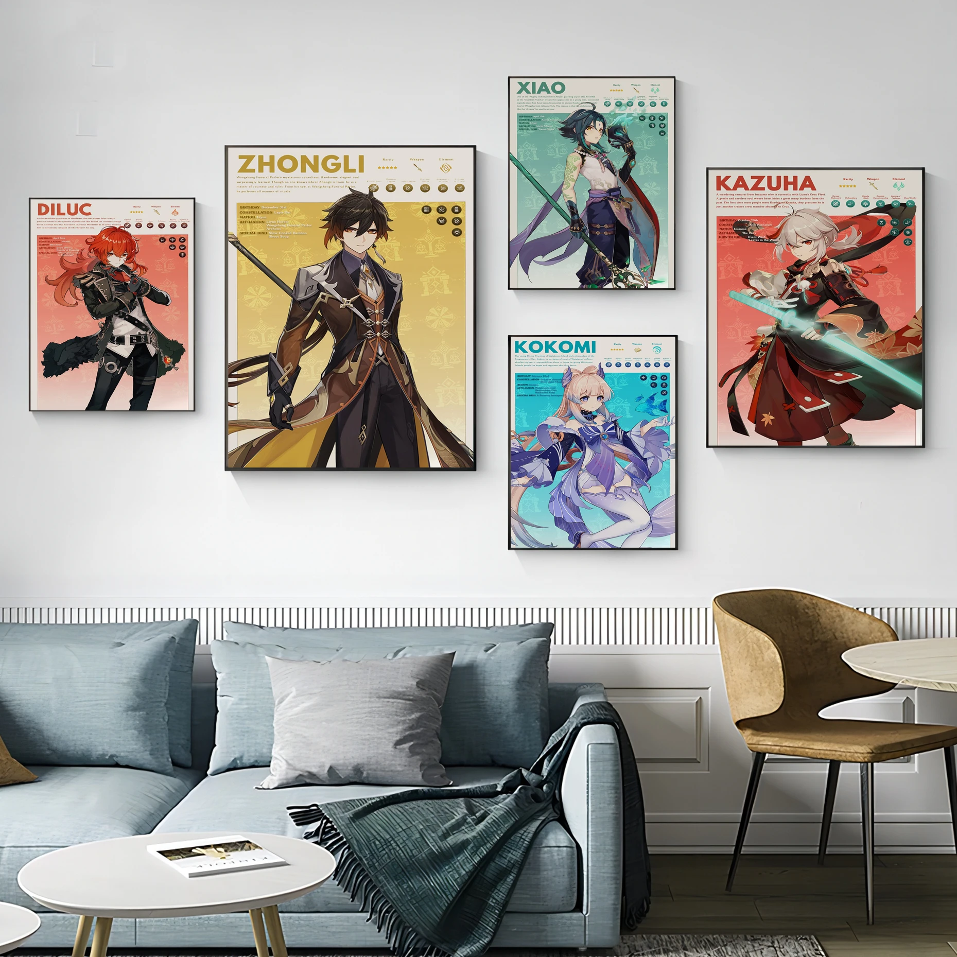 

Genshin Impact Character Poster Self-adhesive Art Poster Retro Kraft Paper Sticker DIY Room Bar Cafe Vintage Decorative Painting
