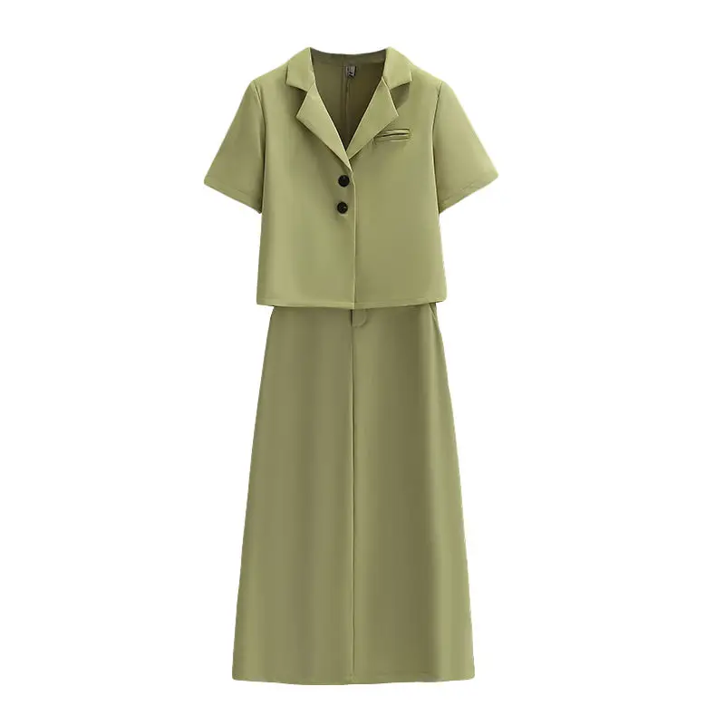 

2022 Women's Fashion Two Piece Dress Set Korean Office Lady Graceful Shorts Blazer Skirts Outfits New Green Suit Jacket Female