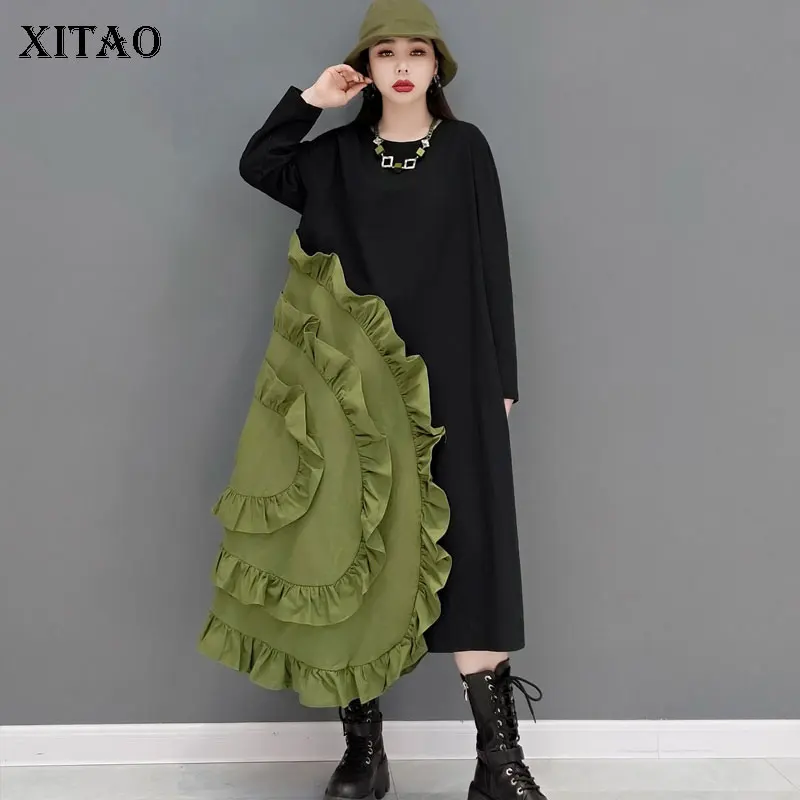 

XITAO Ruffle Dress Fashion Pullover Full Sleeve Patchwork Small Fresh Casual Style Loose 2022 Spring Minority Dress WMD4757