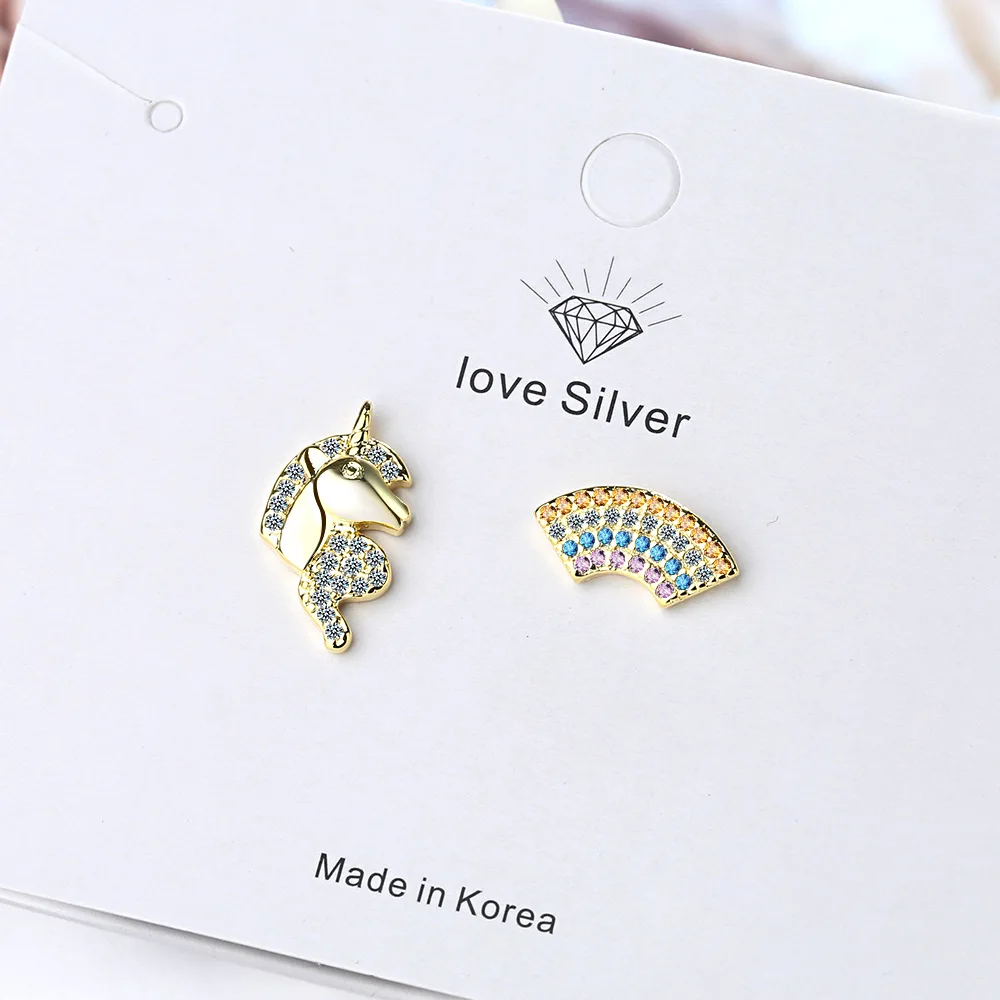 

Модные креативные посеребренные разноцветные радужные серьги с единорогом циркониевые серьги для помолвки подарок для женщин ювелирные и...