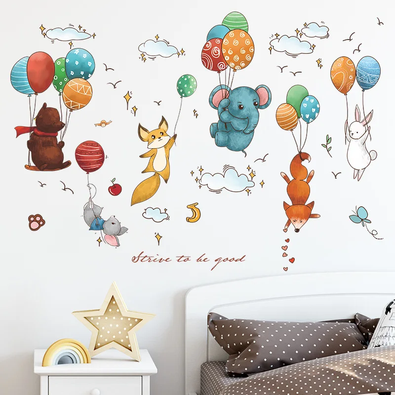 

Мультяшные непослушные Животные медведь слон кролики воздушные шары настенные наклейки детская комната прикроватное украшение самоклеящ...