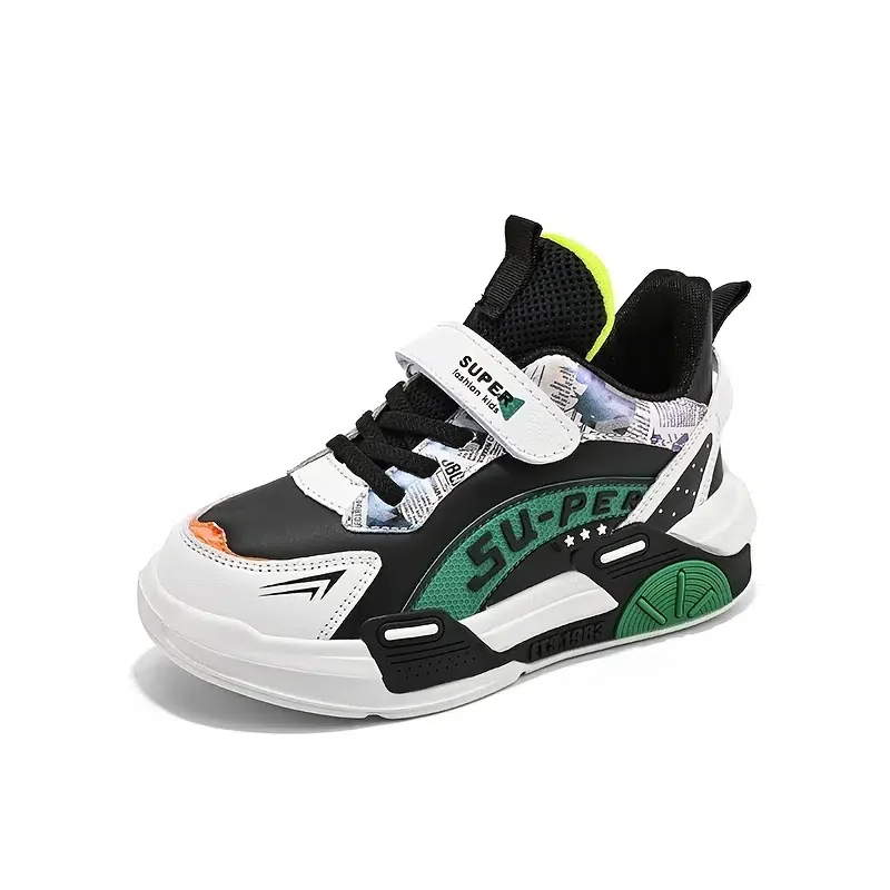 Boys Durable Basketball Shoes Hook And Loop Chic Design With Cartoon Graphics Outdoor Sports Equipment