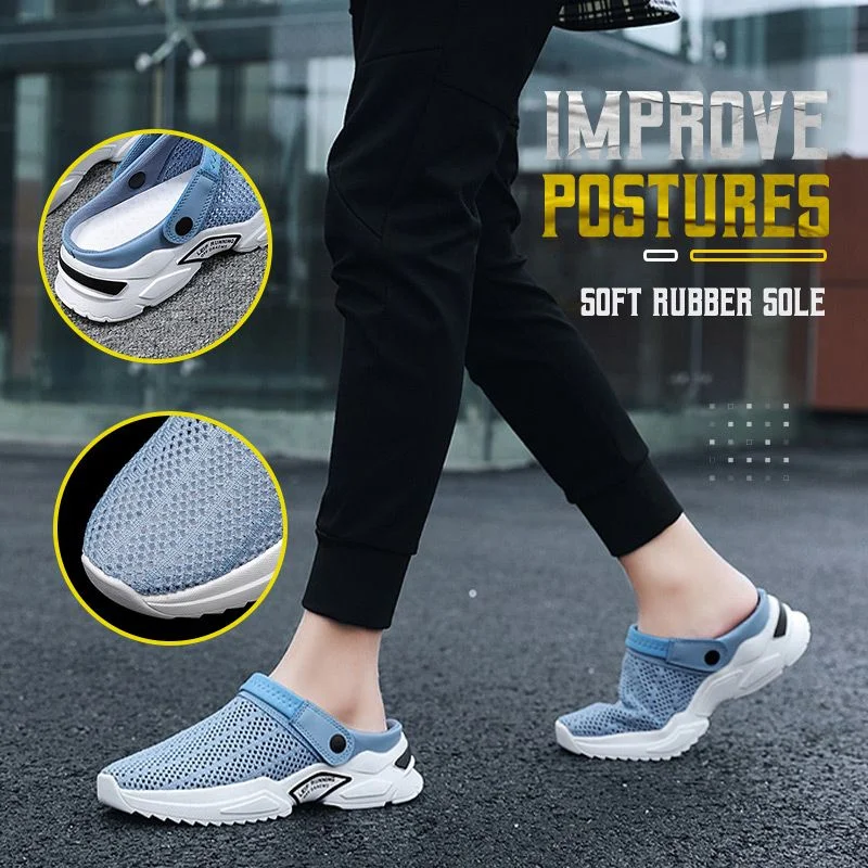 2022 Men Mesh Hollow And Breathable Summer Sandal Mules Padded Beach Flip Flops Non-Slip Shoes Solid Flat Bath Slippers Outside