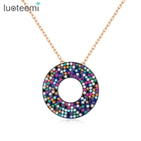 luoteemi rock style big round pendant necklaces for women or men dating party with multicolor cz hip hop fashion jewelry bijoux