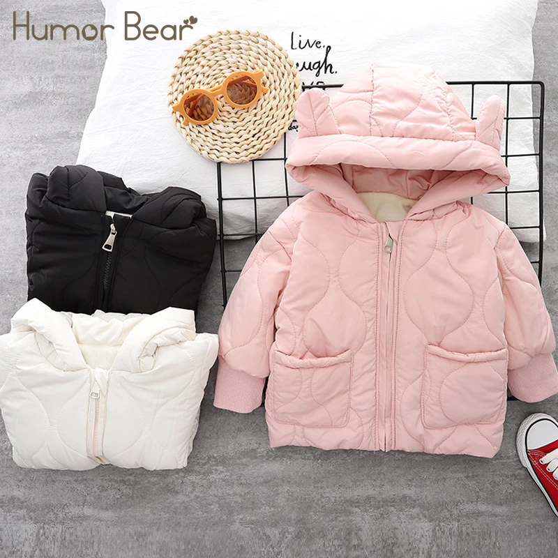 

Humor Bear Children Jacket NEew Winter Plush Thickened Jacket Hooded Long Sleeve Clothes Toddler Zipper Solid Warm Clothes Bab