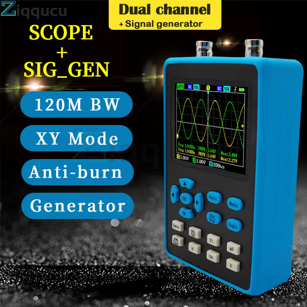 

DSO2512G 2.8 Inch Handheld Digital Oscilloscope 120M Bandwidth Dual Channel Oscilloscope Signal generator XYmode