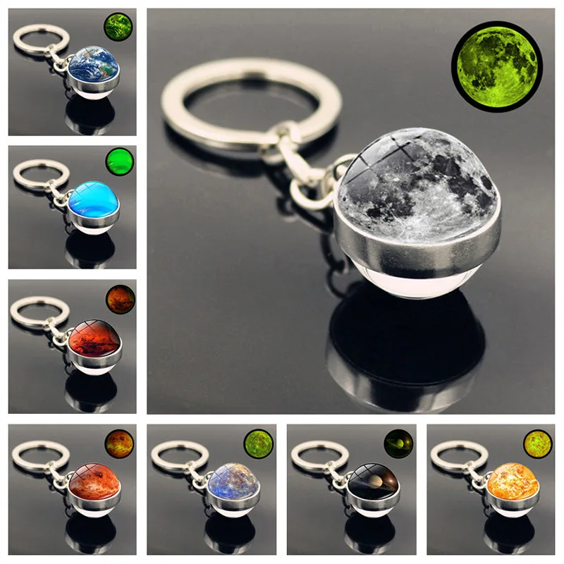 

Luminous Glow In The Dark Solar System Planet Keyring Galaxy Nebula Keychain Moon Earth Sun Double Side Crystal Ball Key Chain