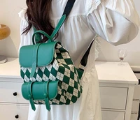 2022 new fashion plaid women backpack high quality leather school backpacks shoulder bags light travel bag for girls backpacks