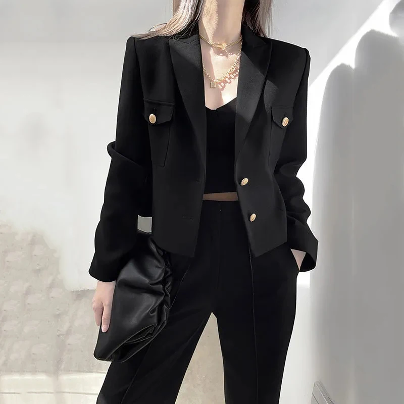 

Lucyever Spring Autumn Black Women Blazers Jacket Korean Fashion Buttons Office Lady Coat Streetwear Temperament Short Jackets