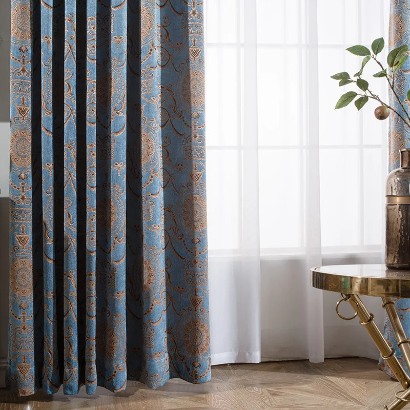 

New Curtains for Living Dining Room Bedroom European Classical Chenille Cotton Linen Jacquard Window Curtain Room Decor