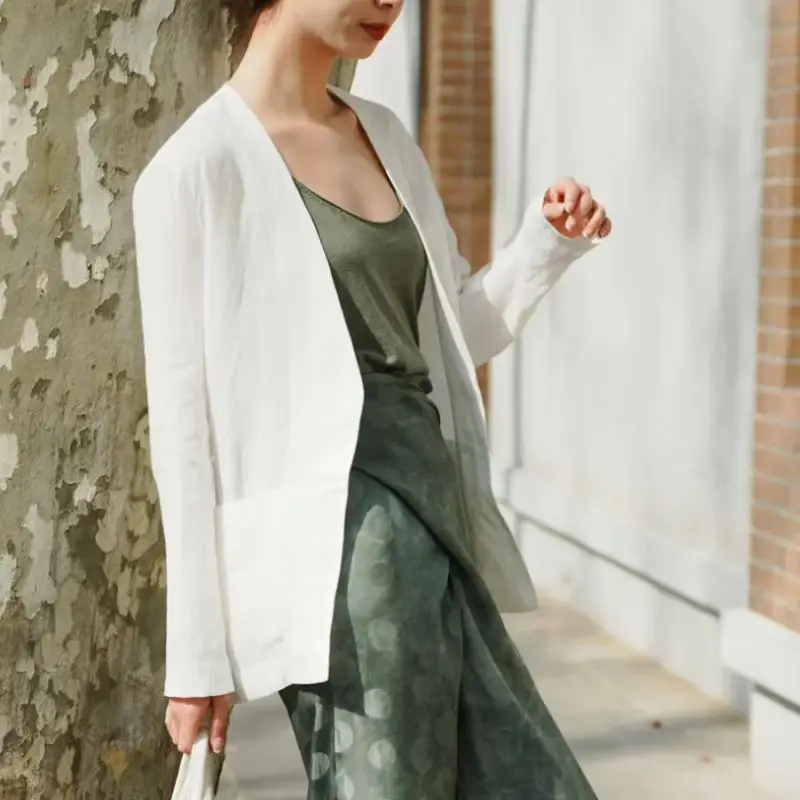 

Женский льняной Блейзер, прямой Повседневный блейзер с V-образным вырезом, весна-лето 2023