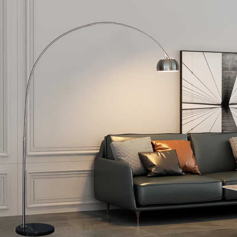 

Modern Electroplating Adjustable Fishing Rod Marble Base Floor Lamp Living Room Bedroom Remote Control Decorative LED Light