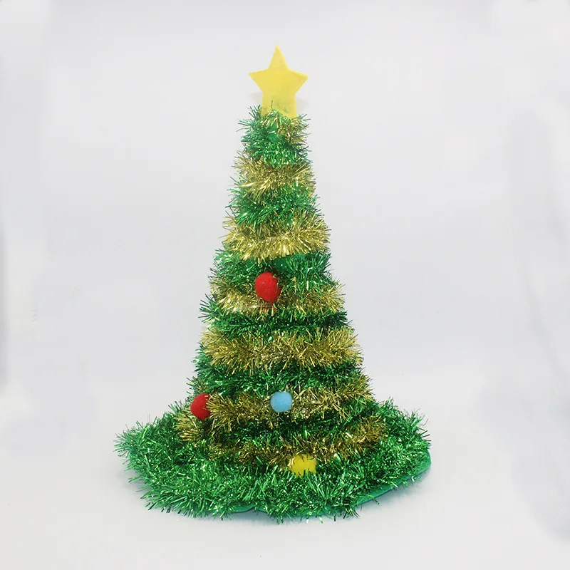 

Tree Santa Hat with Tinsel Light up Christmas Hat Adults Funny Women Men Christmas Party Costume