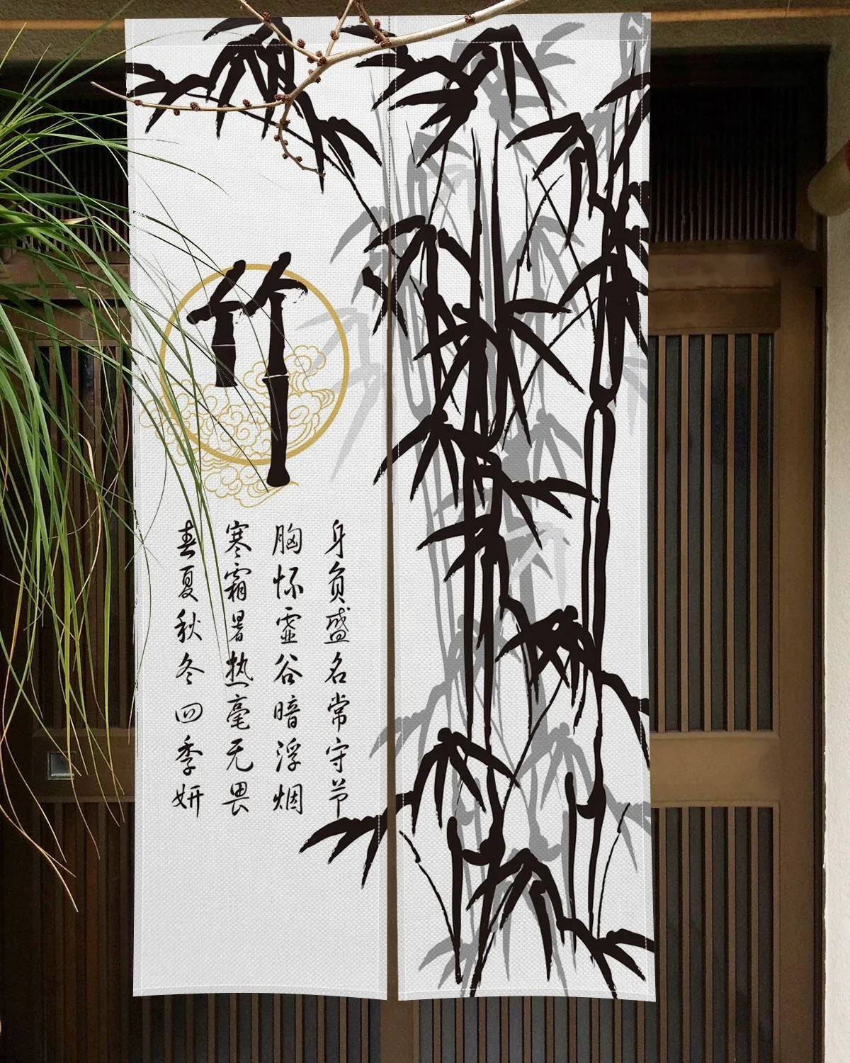 Китайская традиционная бамбуковая дверная дверь с чернильным рисунком японская