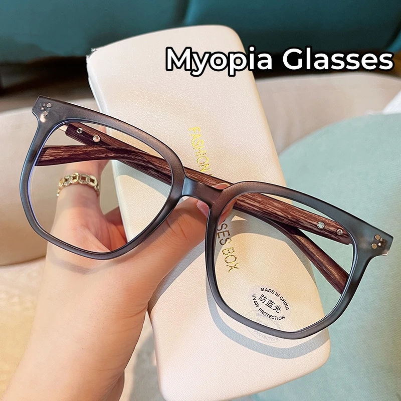 

Men Women Finished Myopia Glasses Vintage Square Frame Blue Light Blocking Minus Eyeglasses Nearsighted Glasses Diopter To -6.0