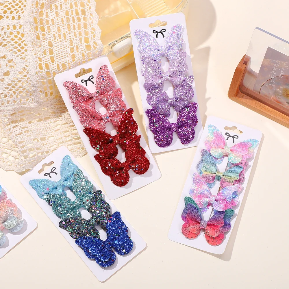 4 шт./компл. милые двойные бабочки с блестками банты для волос зажим маленьких