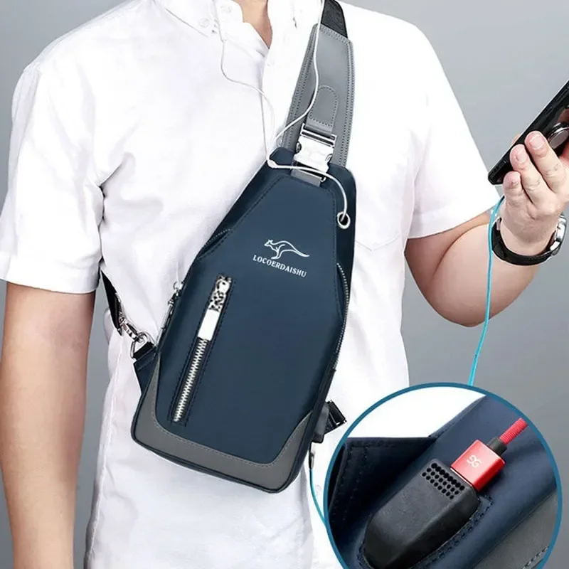 

Shoulder Fashion 's Small Bag Bag Chest Outdoor Charging Men Handbag Satchel 2023 Casual Trendy Trendy USB Bag Cross-border