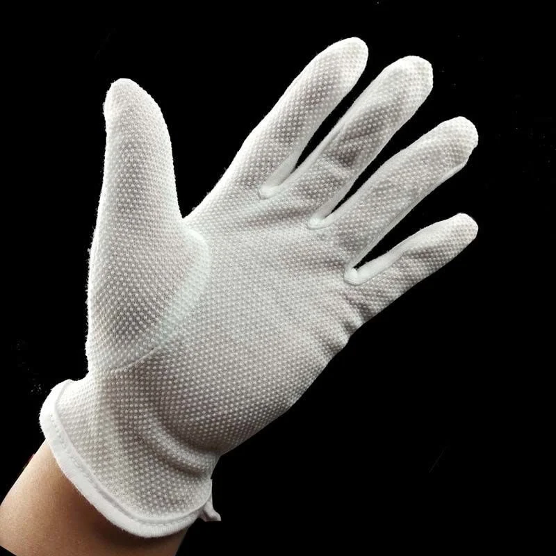 

4PCS Cotton Gloves No Slip White Parade Gloves with Grip Dots Formal Uniform Serving Work Coin Jewelry Silver Inspection Gloves
