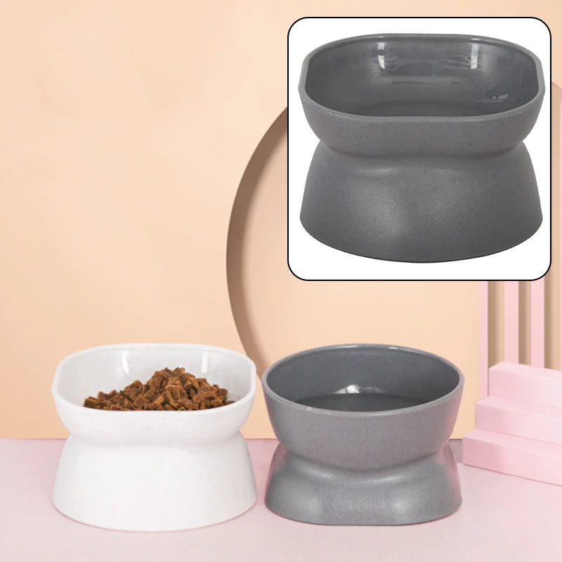 

High Foot Dog Bowl 10Neck Protector Cat Food Bowl Water Bowl Plastic Anti overturning Pet Feeding Feeder Bowl Black/White