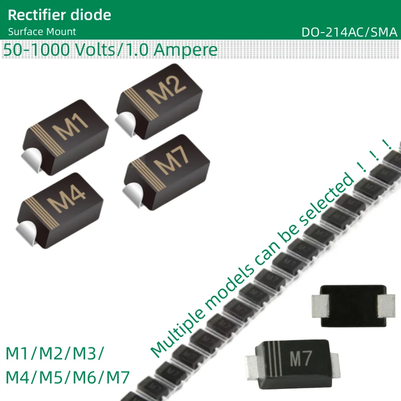 50pcs/lot Rectifier diode DO-214AC/SMA 1N4001/4002/4003/40 04/4005/4006/4007  Corresponding silk screen is M1/M2/M3/M4/M5/M6/M 7 