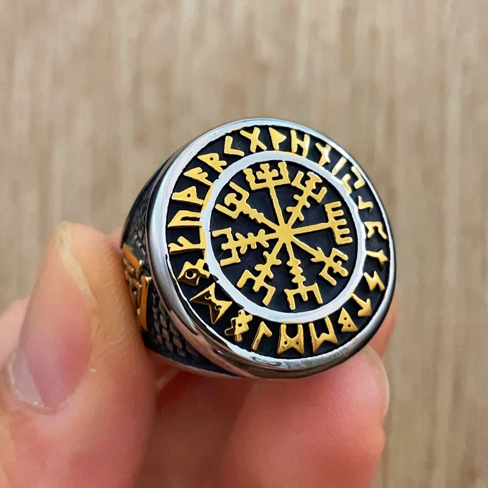 

Vintage Viking Compass Ring Stainless Steel Nordic Viking Rune Valknut Ring for Men Biker Fashion Jewelry Gift Free Shipping