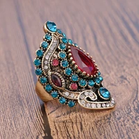 fashion pink crystal blue diamond vintage rings ladies girls engagement party birthday gifts boho luxury ring jewelry