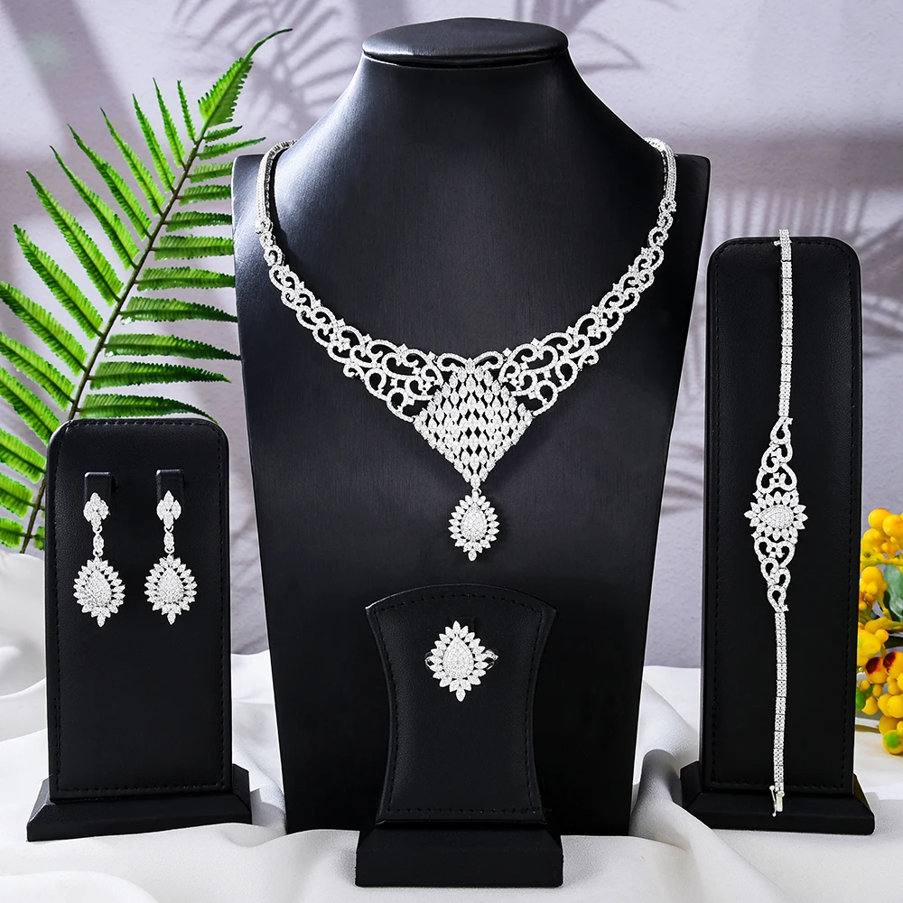 

Missvikki модные 4 шт. свадебные ожерелье серьги браслет кольцо ювелирные изделия для женщин вечерние Роскошный CZ Кристалл Свадебные Ювелирные наборы