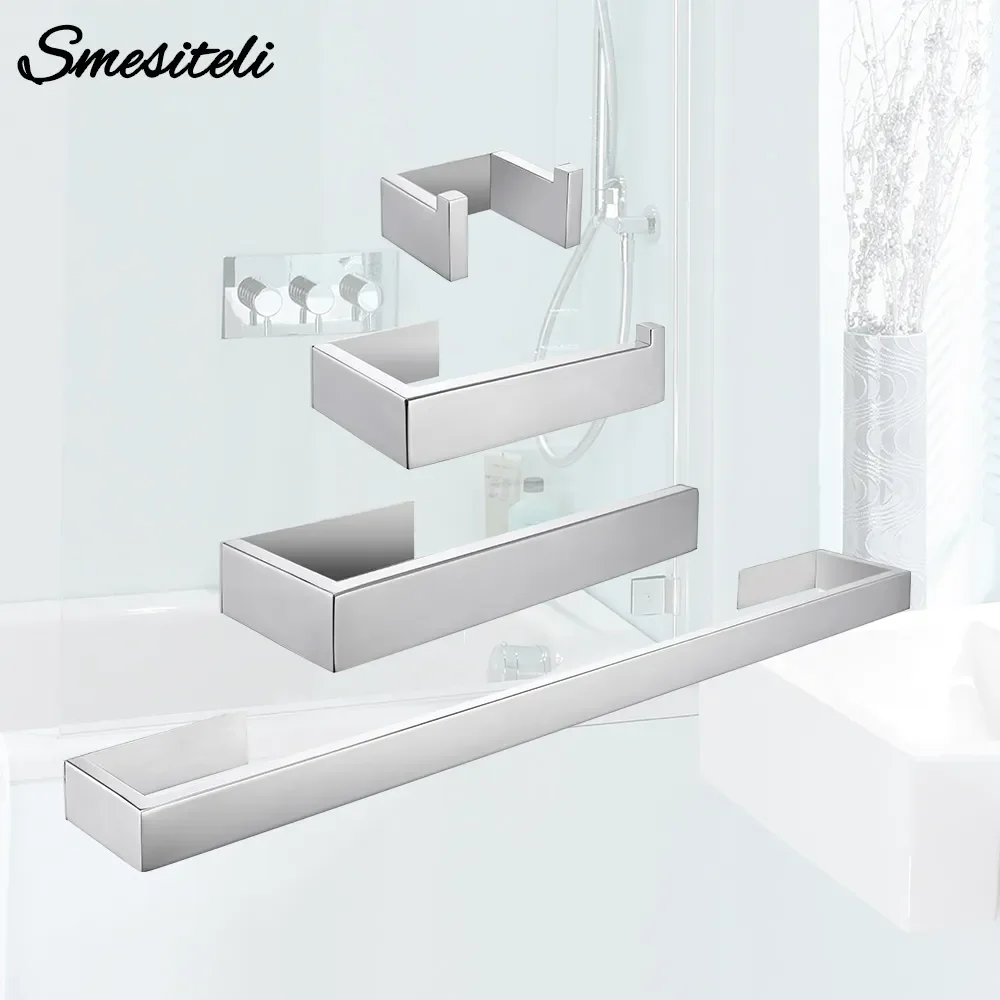 

NEW2023 Polished Chrome Silver Bathroom Accessories Kit Bath Hardware Sets Wall Toilet Paper Holder Towel Bar Rack Rail Robe Hoo