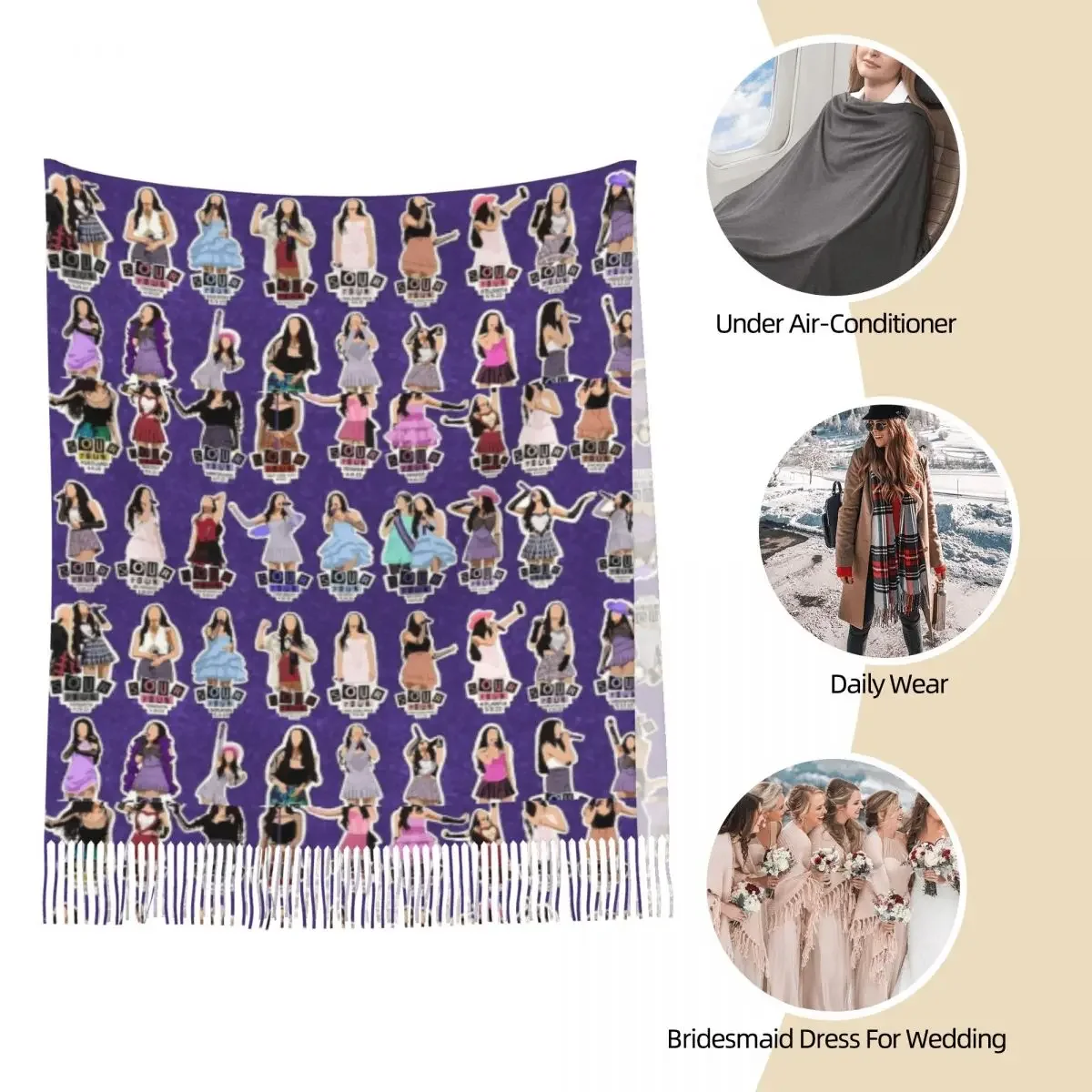 Женский шарф из пашмины с кисточкой на осень/зиму