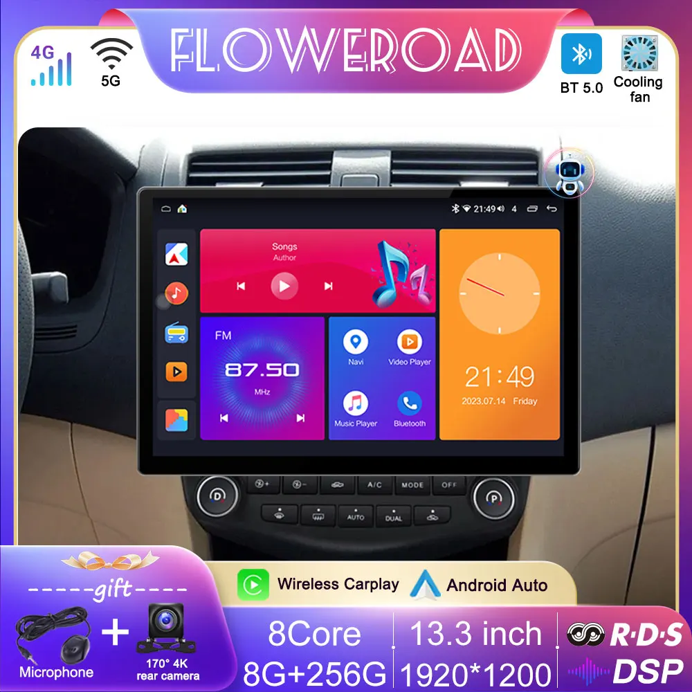 

Автомобильный радиоприемник 13 дюймов Android 13 для Honda Accord 7 2003 - 20026 007, автомобильный мультимедийный плеер с GPS-навигацией, Carplay, автомобильная стереосистема 2DIN