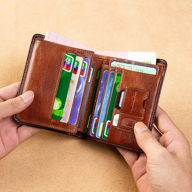Retro Men's Genuine Leather  Wallet Ultra Thin Vertical Anti Theft RFID Wallet Business Credit Card Holder Bag Purse Wallet Man 3