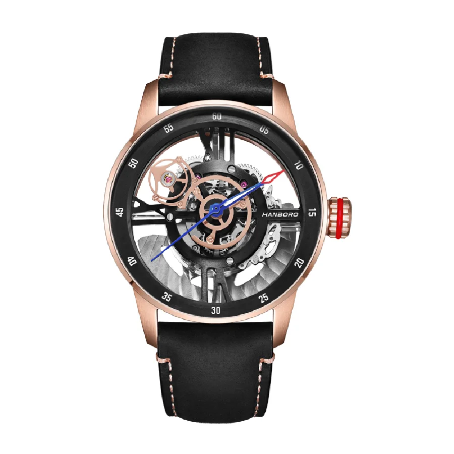

HANBORO Men Watch Luxury Automatic Watches Waterproof Luminous Mechanical Wristwatch Double Hollow out fashion Relogio Masculino