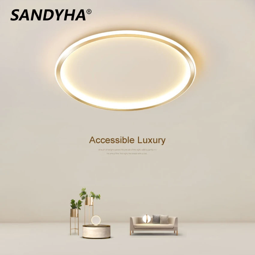 

SANDYHA Nordic Modern LED Ceiling Lamps for Living Room Bedroom Gold Ultra-thin Round Home Decor Ring Style Lighting Fixtures
