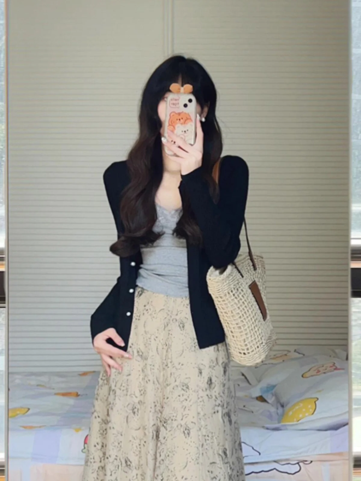 Корейская серия Черный шикарный Красивый вязаный кардиган для женщин на раннюю