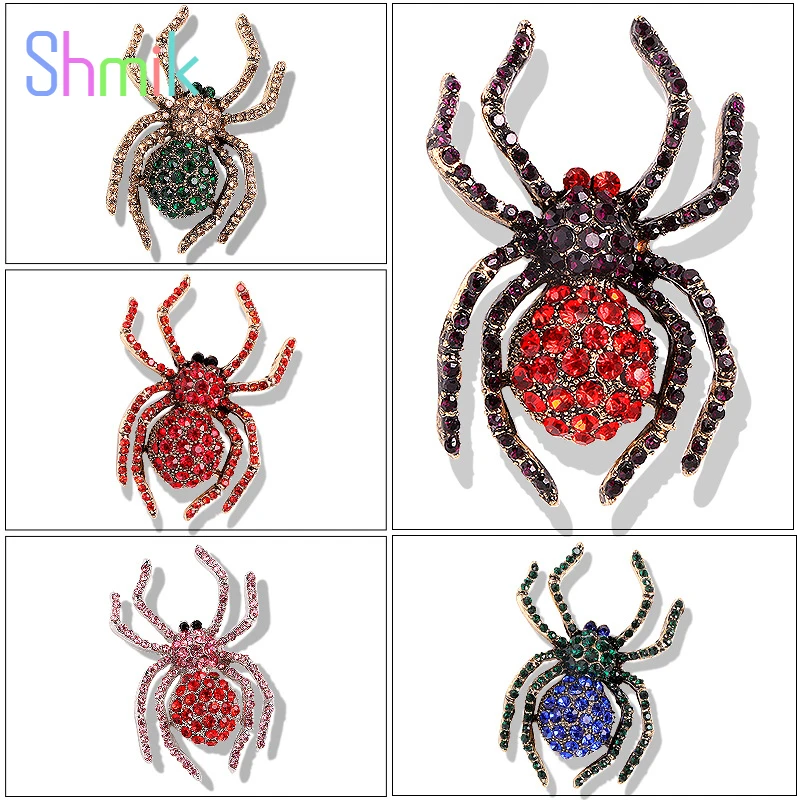 

Rhinestone Large Spider Brooches For Women Insect Pin Vintage Coat Sweater Jewelry High Quality 5 Colors Available
