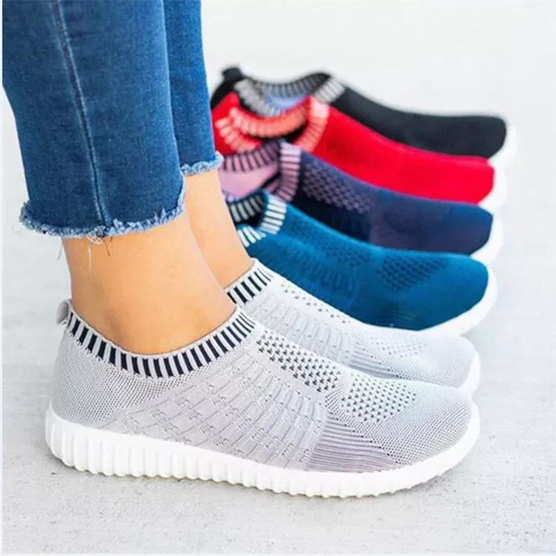 

Кроссовки женские сетчатые без шнуровки, Вулканизированная подошва, Повседневная вязаная обувь, размер 43