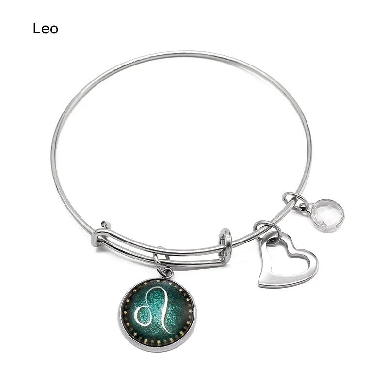 

12 Constellation Bracelets For Women Hollow Heart Zircon Zodiac Signs Stainless Steel Adjustable Bangles Birthday Jewelry Gifts