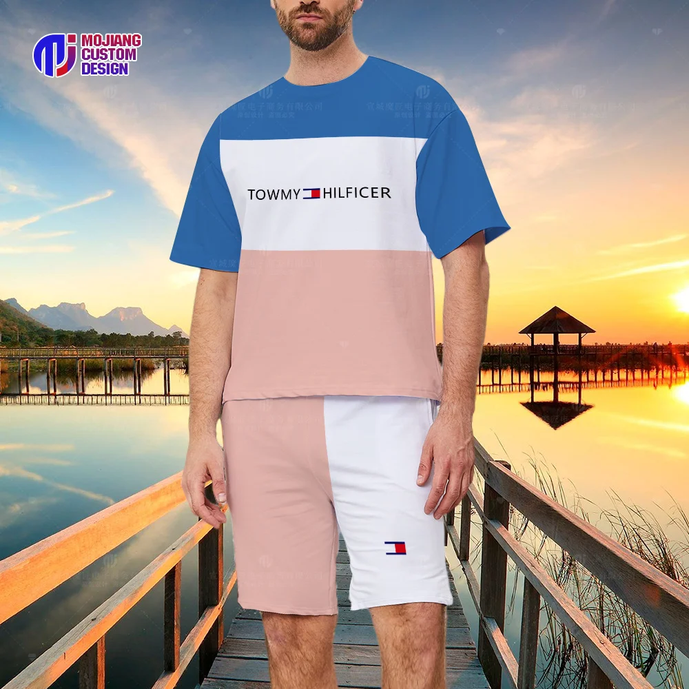 2023 New Summer Shirt Short-Sleeved Suit Comfortable Men's Fitness Letter Brand T-shirt Shorts Oversized Clothing Beach Pants