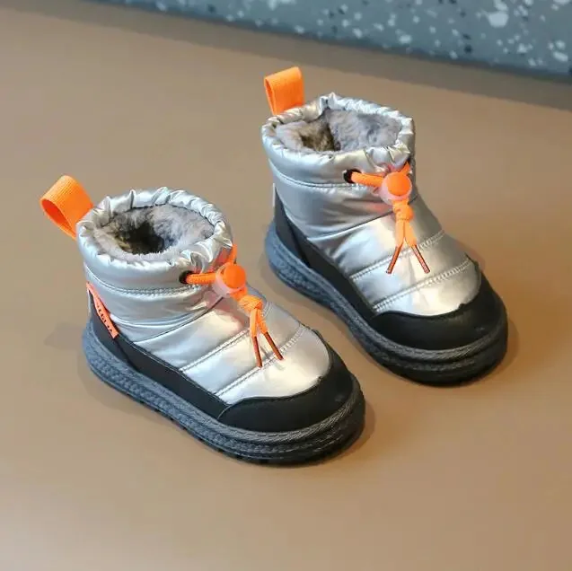 

Зимние ботинки для мальчиков и девочек 2023, крутая Универсальная кожаная теплая плюшевая зимняя обувь, модная детская спортивная обувь принцессы, детские меховые кроссовки