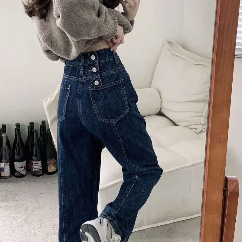 

New Women's Trousers Design Sense Retro High Waist Jeans Women's Spring Korean Version Straight Loose and Thin Women's Trousers