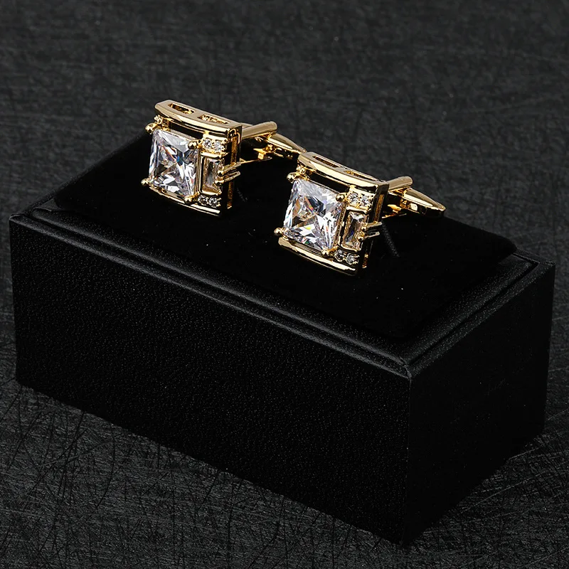 

Classic cufflinks Crystal studs men's French long sleeve buttons simple shirt Cufflinks gift box