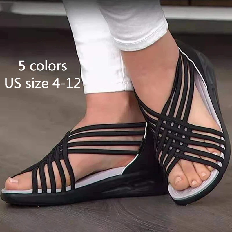 

Summer Wedge Sandals Braided Fish Mouth Shoes Mixed Color Soft Sole Comfort Sandals Plus Size Women Sandals Breathable Sneakers