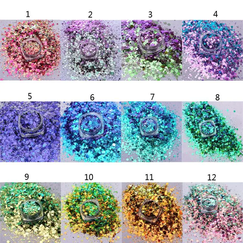 

Holographic Nail Art Sequins Chunky Glitter Colorful Sequins Iridescent Flakes Sticker Manicure Decoration Accessories