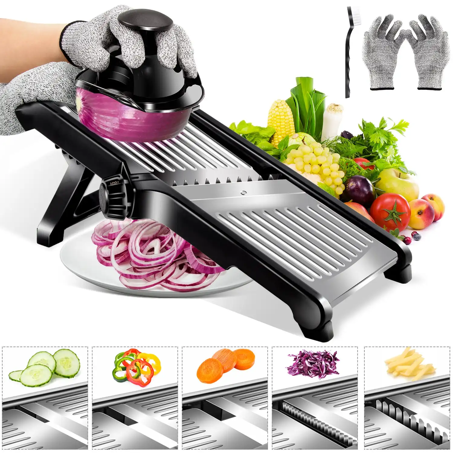 

Black Kitchen Knife Adjustable Stainless Steel Vegetable Chopper